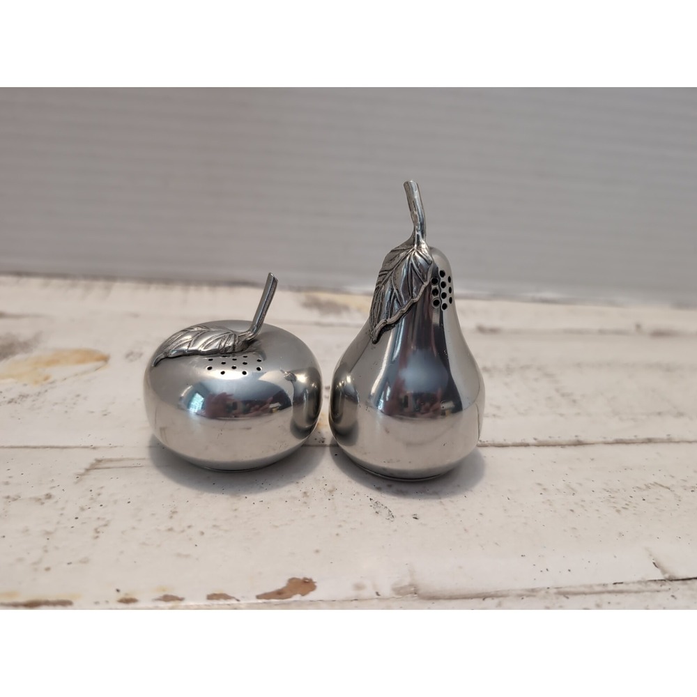 Kirk Steiff Pewter Salt & Pepper Shakers Apple Pear Silvertone